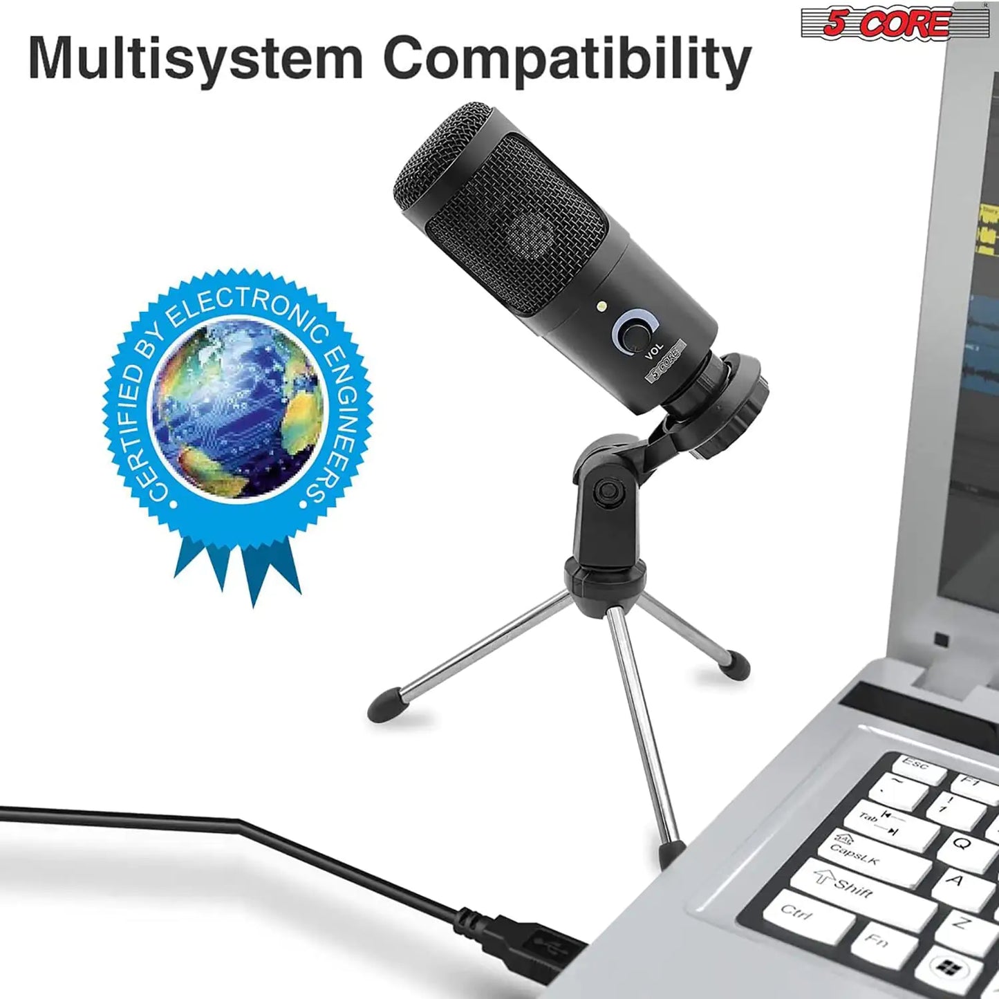 5Core Condenser Podcast Microphone Kit with Desk Stand & Foam Cover