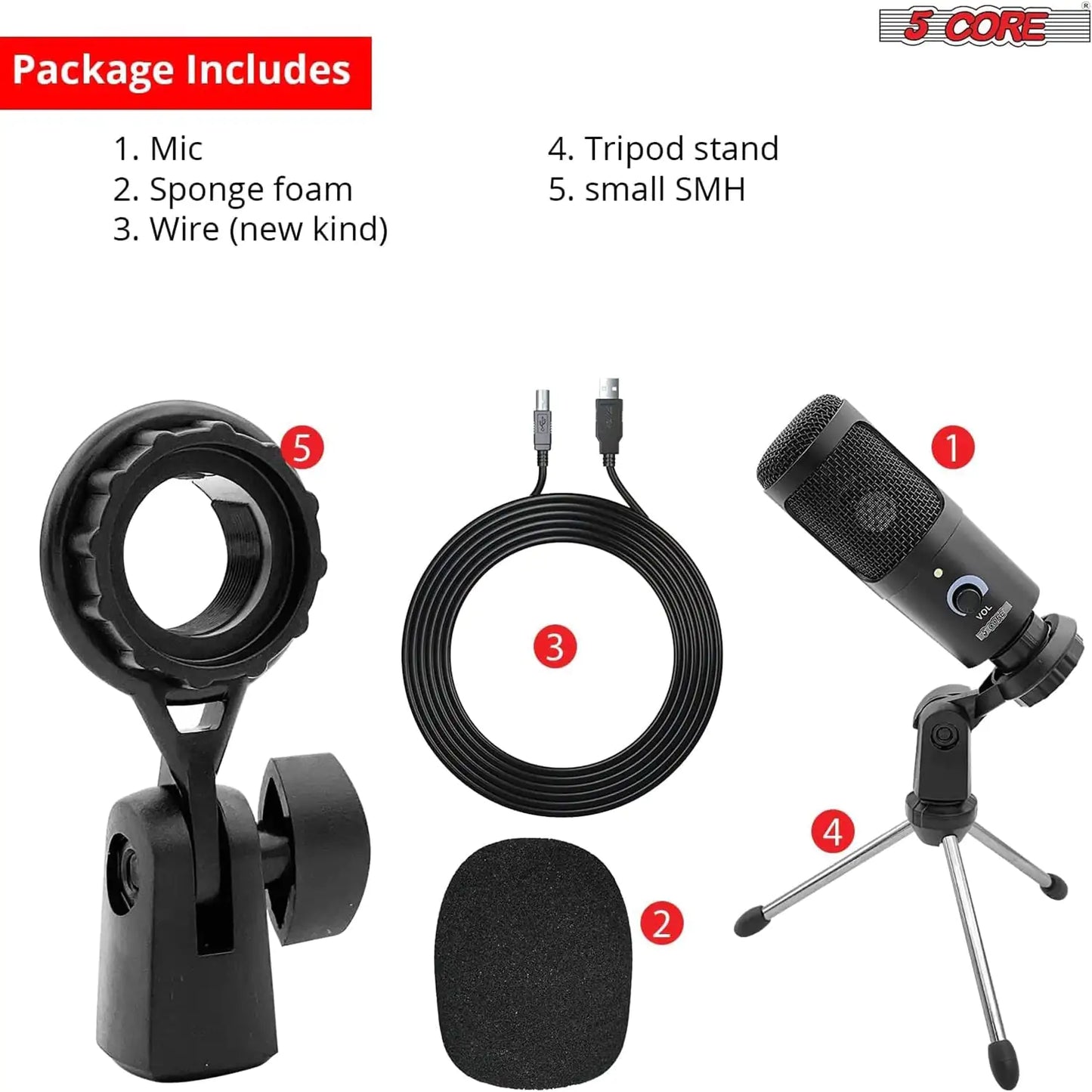 5Core Condenser Podcast Microphone Kit with Desk Stand & Foam Cover