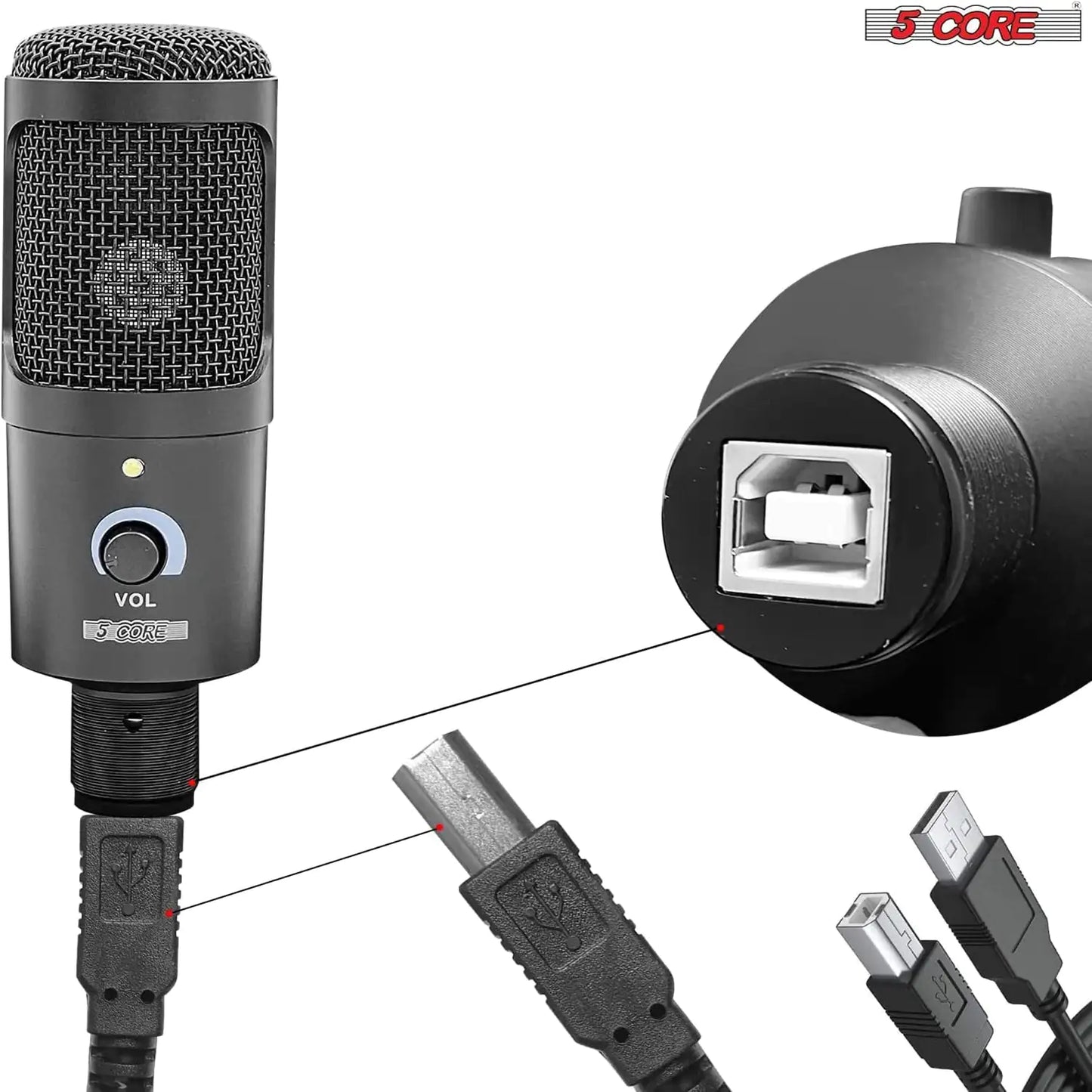 5Core Condenser Podcast Microphone Kit with Desk Stand & Foam Cover